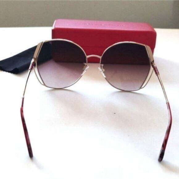 Carolina Herrera Sunglasses  SHE162 Oversized Geometric Gold Burgundy Metallic - Picture 5 of 13